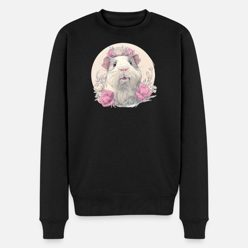 Meerschweinchen mit Blumen - Männer Premium Bio Pullover - Schwarz