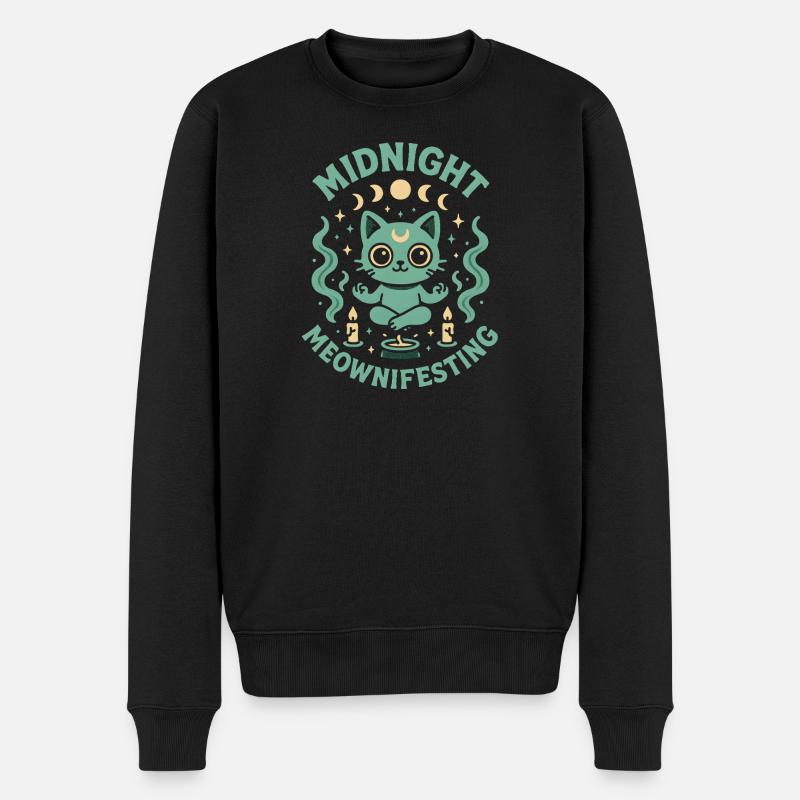 Mitternacht Meownifesting | Creepy Cute - Männer Premium Bio Pullover - Schwarz
