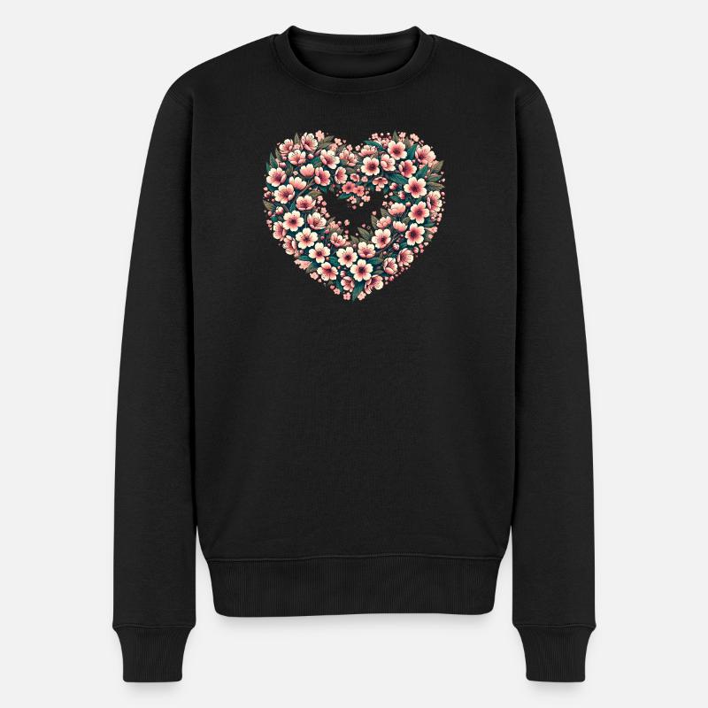 Blossom Heart Blumenwappen - Männer Premium Bio Pullover - Schwarz