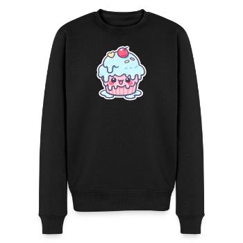Kawaii Cupcake mit blauem Zuckerguss - Männer Premium Bio Pullover - Schwarz - Vorne - Nico (187cm)