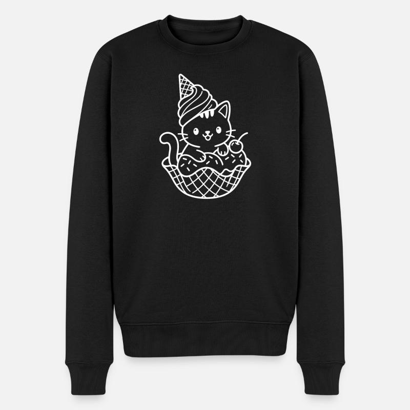 Kawaii Katze Eiscreme - Männer Premium Bio Pullover - Schwarz