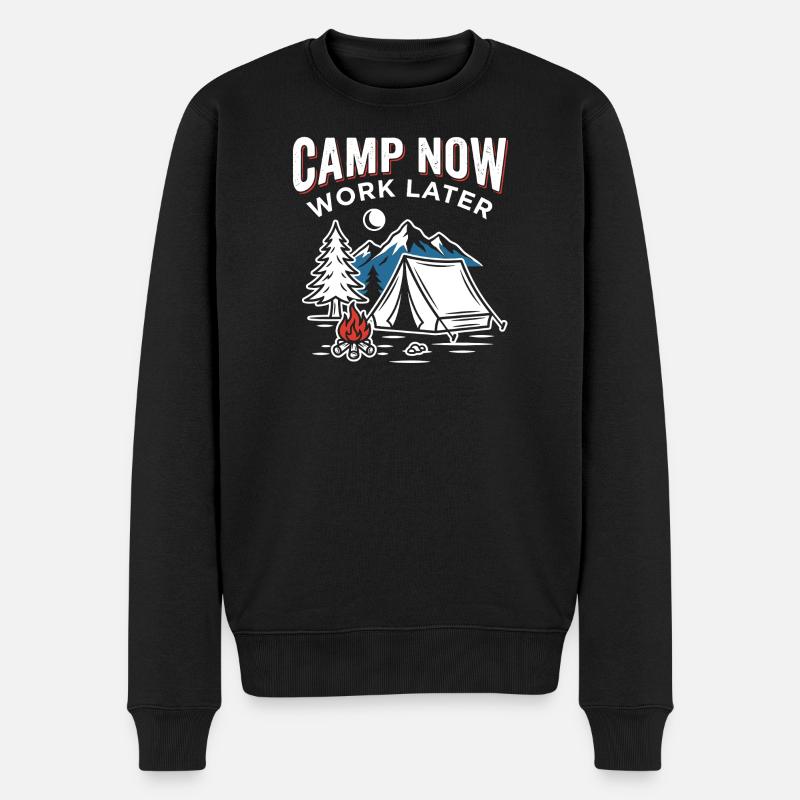 Jetzt Campen, Später Arbeiten - Männer Premium Bio Pullover - Schwarz