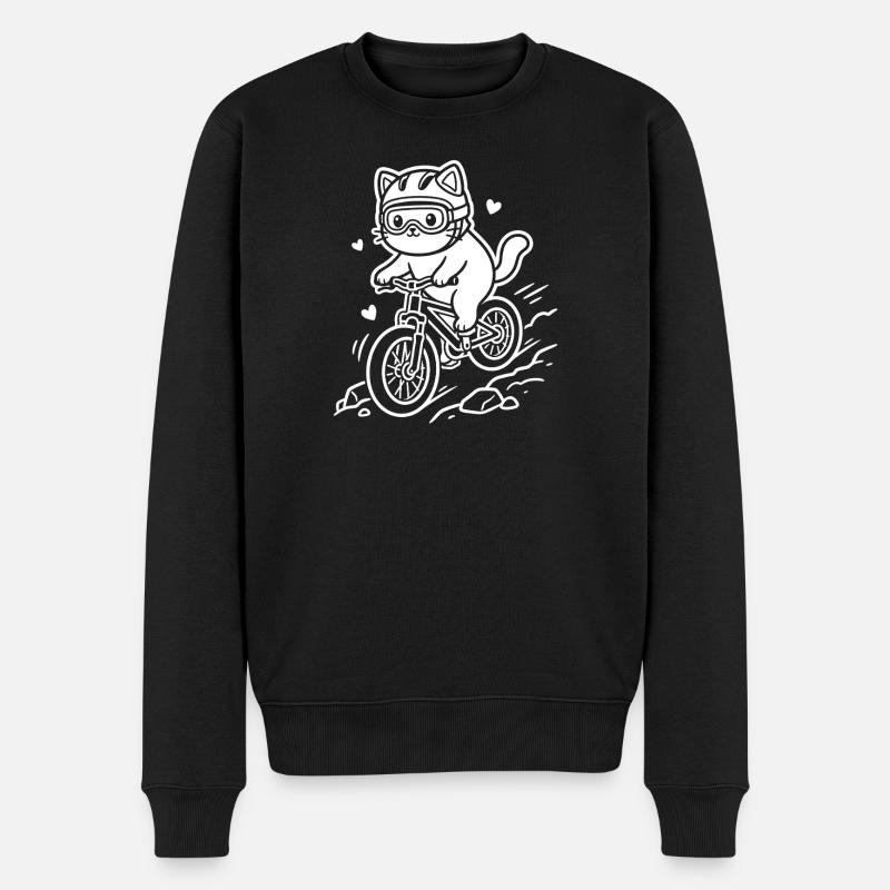 Kawaii Katze Radfahren - Männer Premium Bio Pullover - Schwarz
