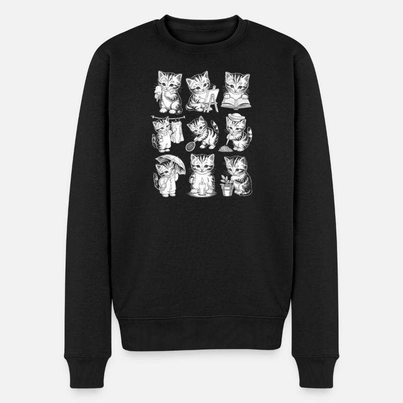 Kätzchen Bibliotheksabenteuer - Männer Premium Bio Pullover - Schwarz