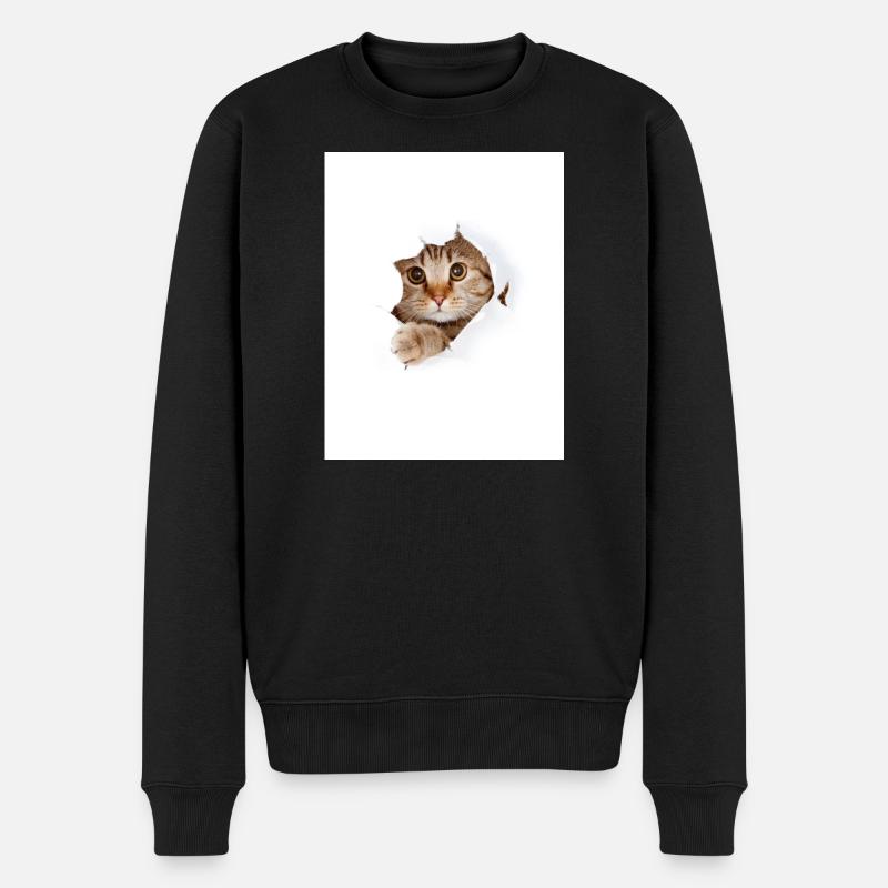 Kuckuck-Kätzchen durch den Papierriss - Männer Premium Bio Pullover - Schwarz