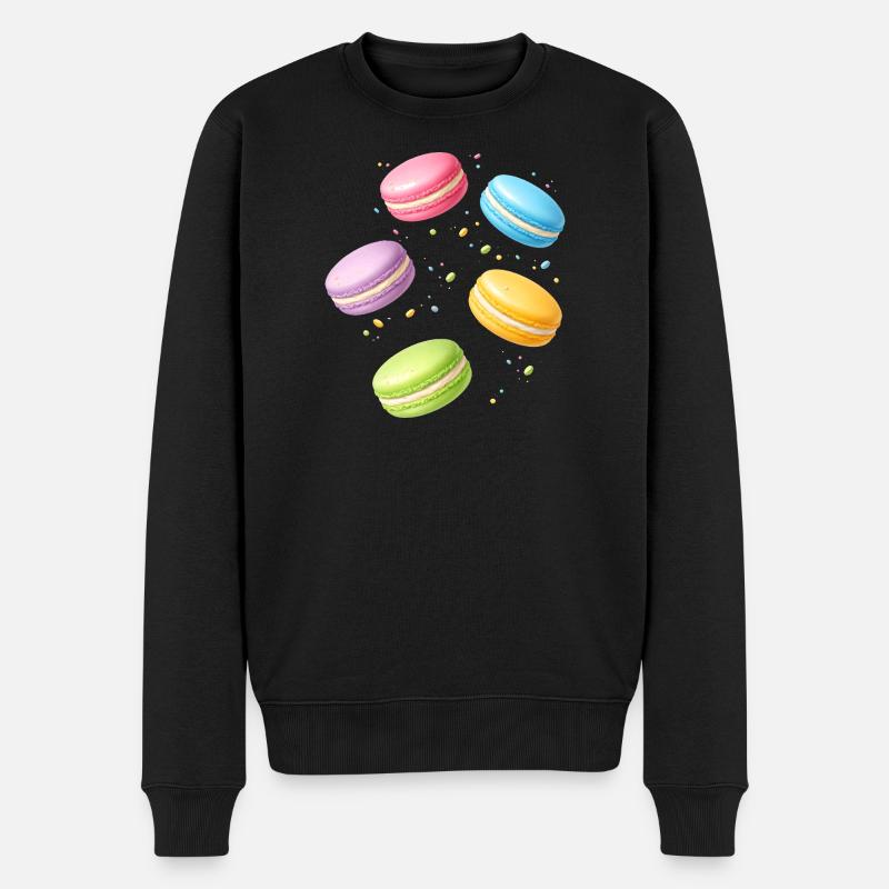 Bunte Macarons Pastell Dessert Motiv  - Männer Premium Bio Pullover - Schwarz