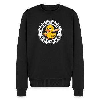 Duck dich her und finde das lustige Entenabzeichen heraus - Männer Premium Bio Pullover - Schwarz - Vorne - Nico (187cm)