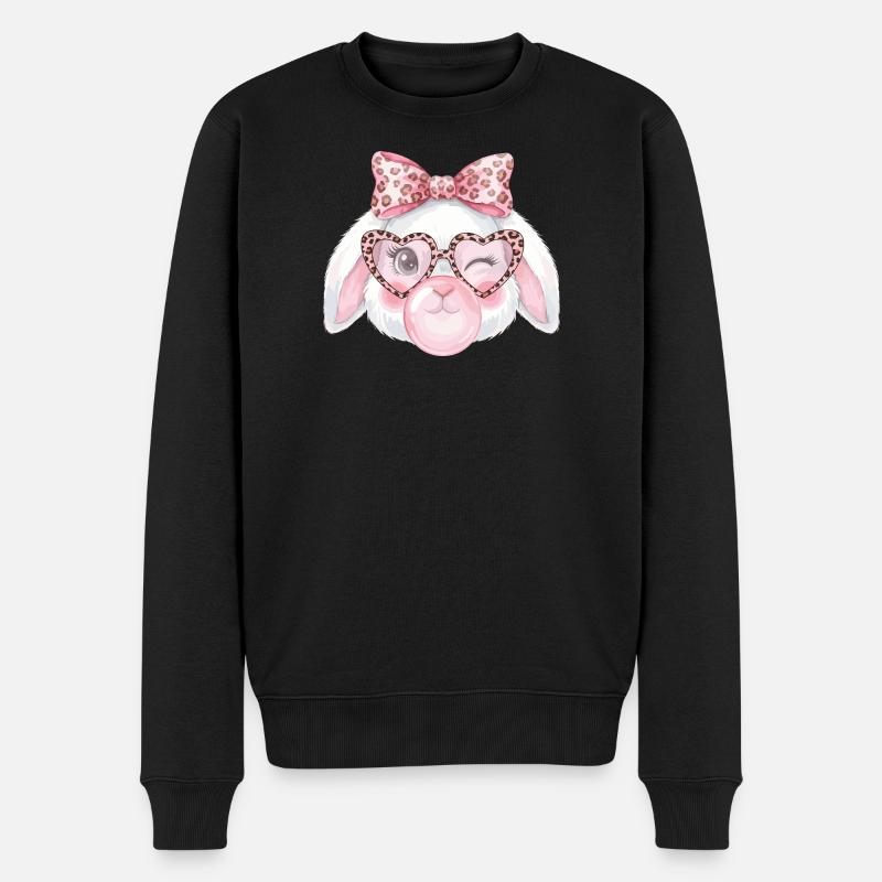 Leopardgläser Ostern Häschen mit Rosa Schleife - Männer Premium Bio Pullover - Schwarz