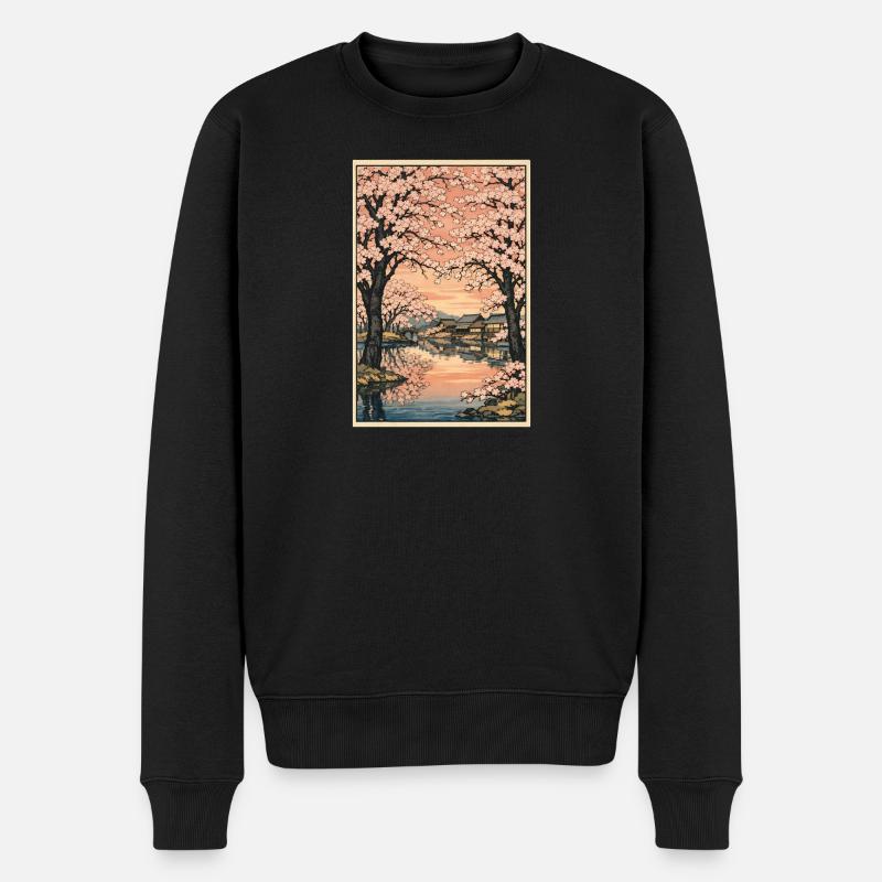 Fleurs traditionnelles de cerisier japonais - Pull Premium bio Homme - noir