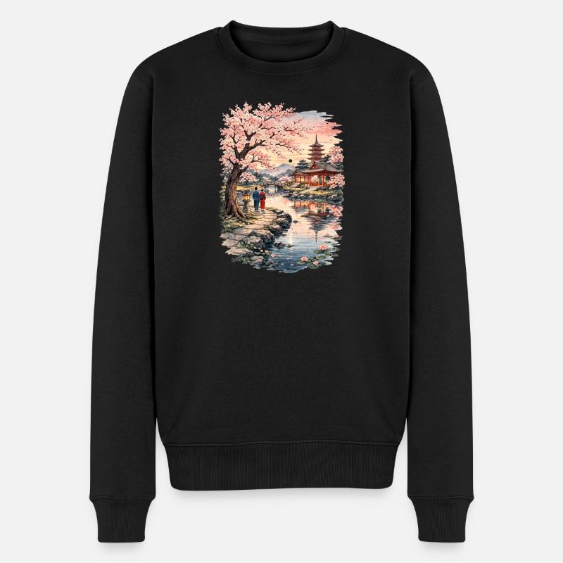 Fleurs traditionnelles de cerisier japonais - Pull Premium bio Homme - noir