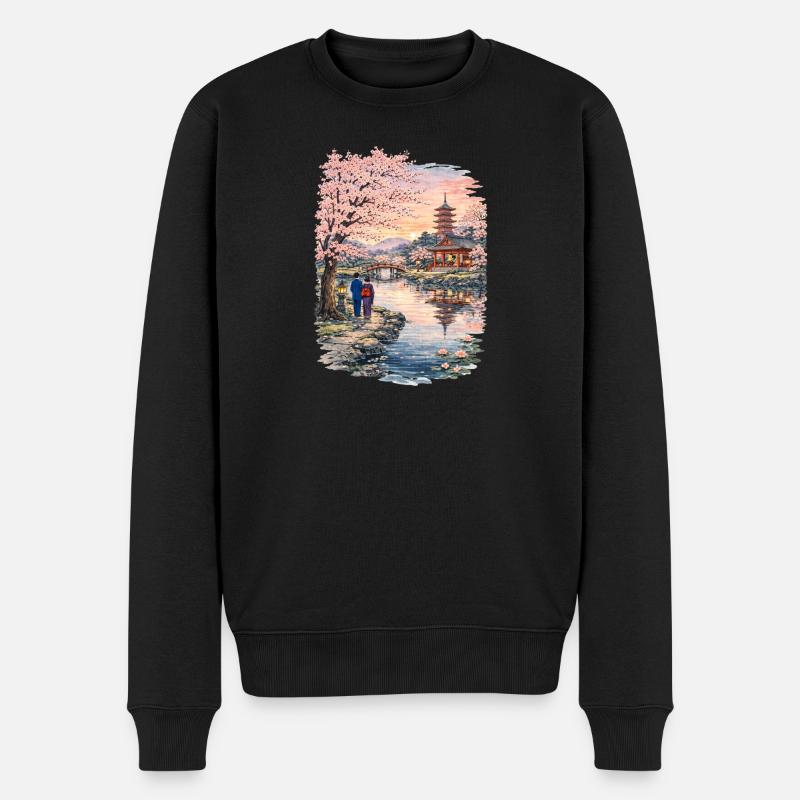Fleurs traditionnelles de cerisier japonais - Pull Premium bio Homme - noir