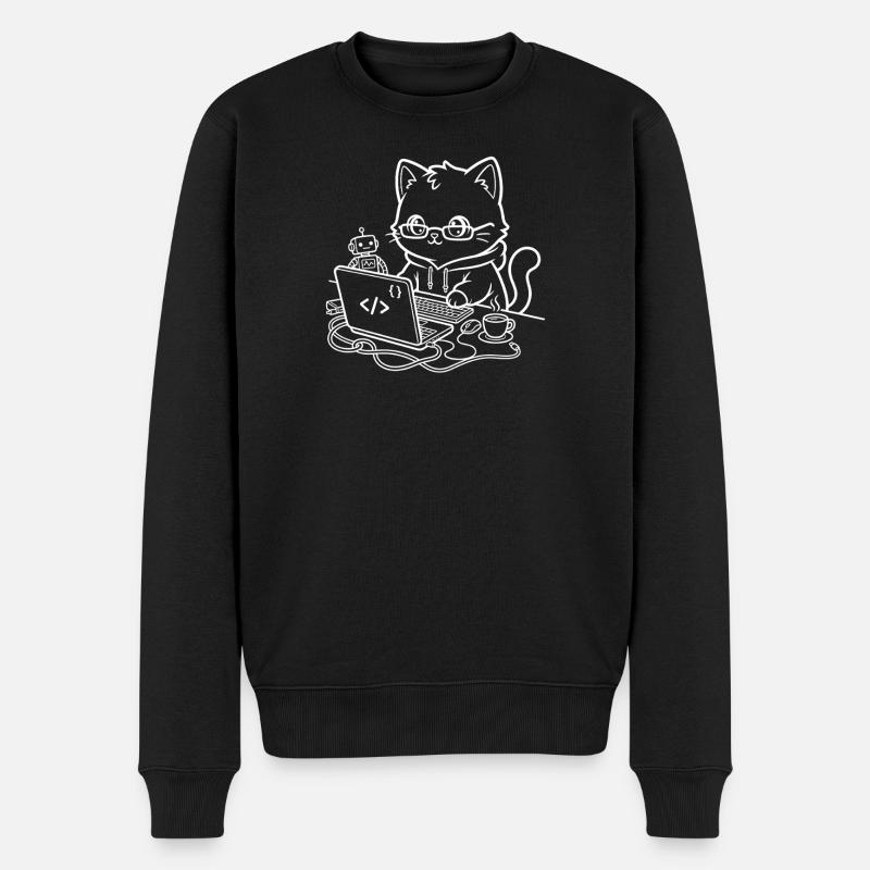 Coder Kawaii Katze Programmierer - Männer Premium Bio Pullover - Schwarz