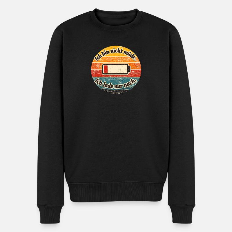 Ich lade nur nach Retro Akku - Männer Premium Bio Pullover - Schwarz