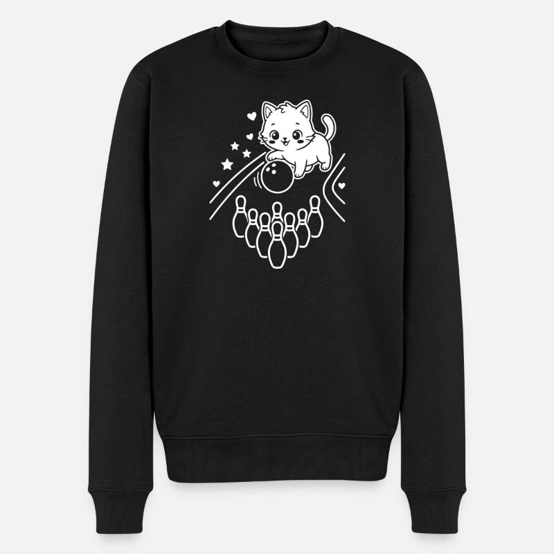 Kawaii Katze Bowling - Männer Premium Bio Pullover - Schwarz