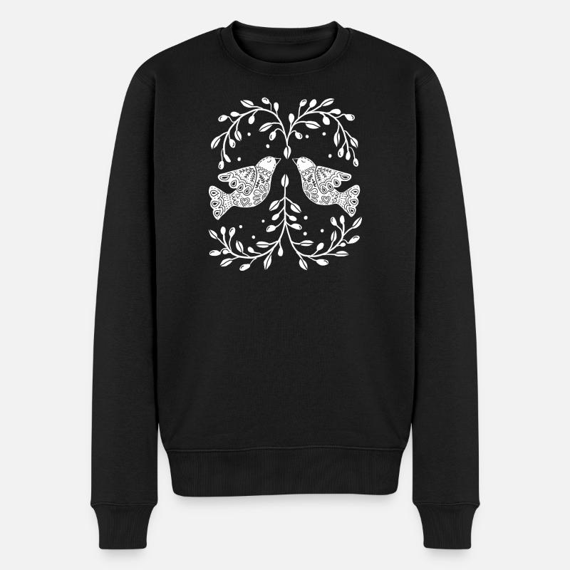Oiseaux, colombes style rétro scandinave - Pull Premium bio Homme - noir