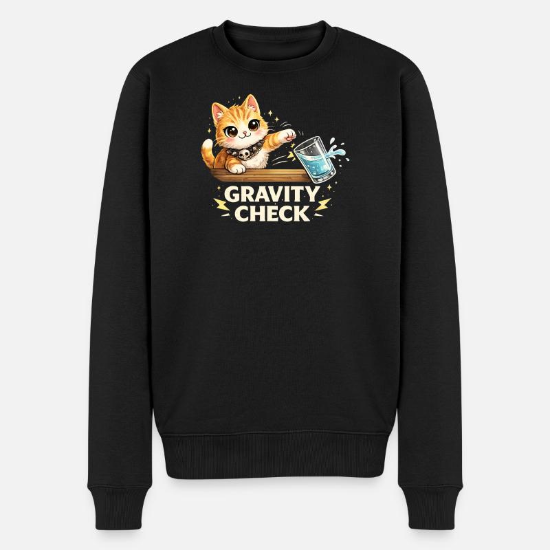 Gravity Check Katze lustiger Spruch - Männer Premium Bio Pullover - Schwarz