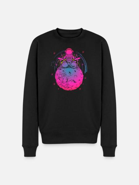 Neon Astronaut auf buntem Mond - Männer Premium Bio Pullover - Schwarz