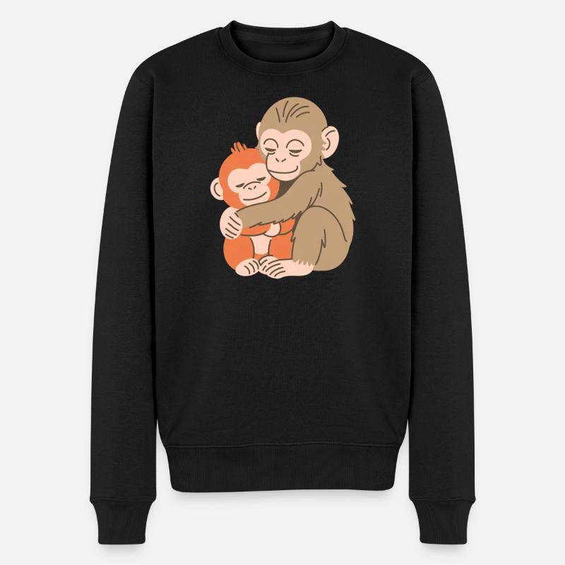 Umarmendes Affen-Duo - Männer Premium Bio Pullover - Schwarz