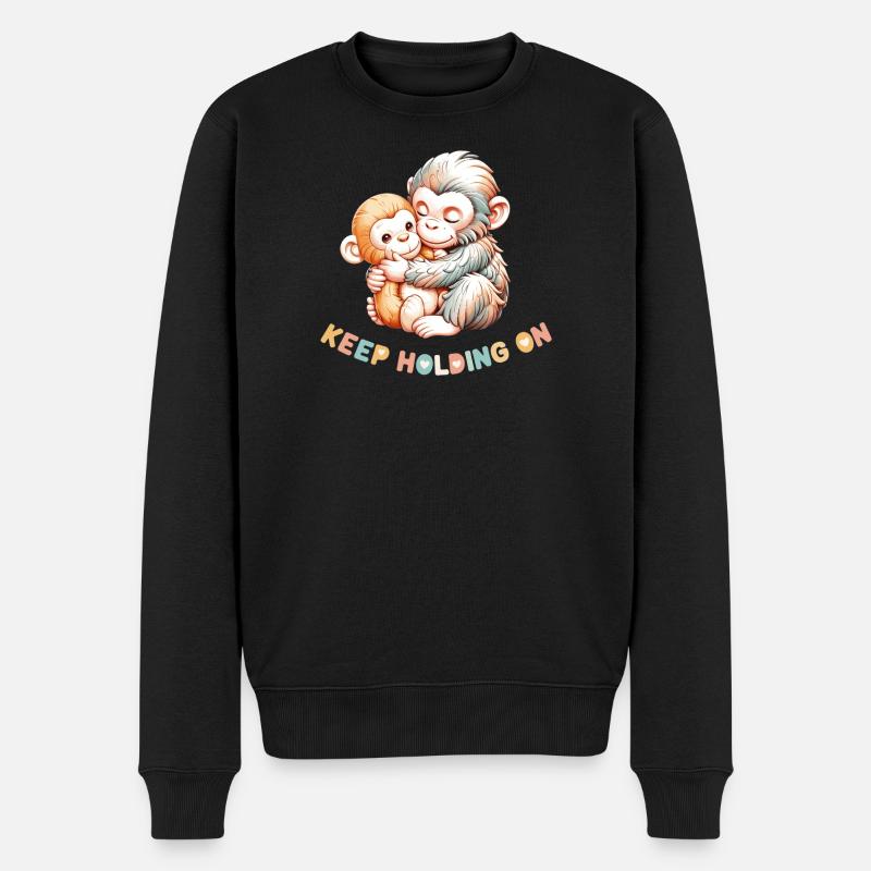 Affen-Umarmung: Halte weiter fest - Männer Premium Bio Pullover - Schwarz