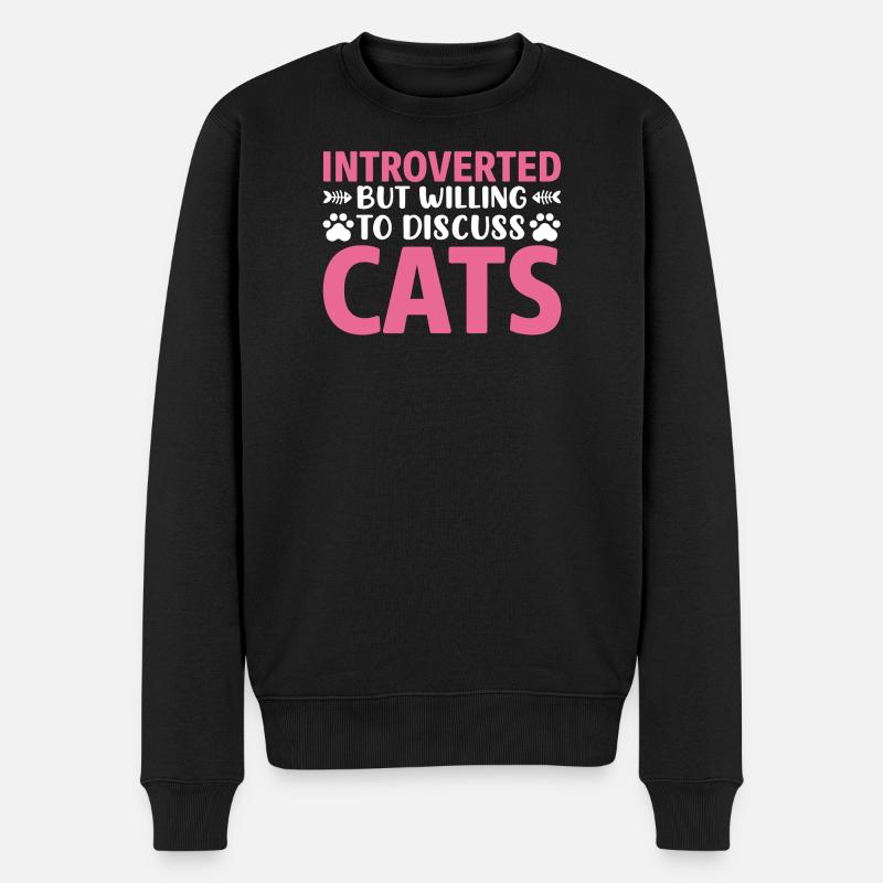 Introverted discuss with cat - Männer Premium Bio Pullover - Schwarz