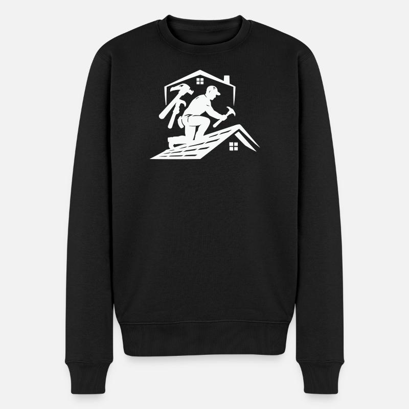 Dachdecker Silhouette am Dach - Männer Premium Bio Pullover - Schwarz