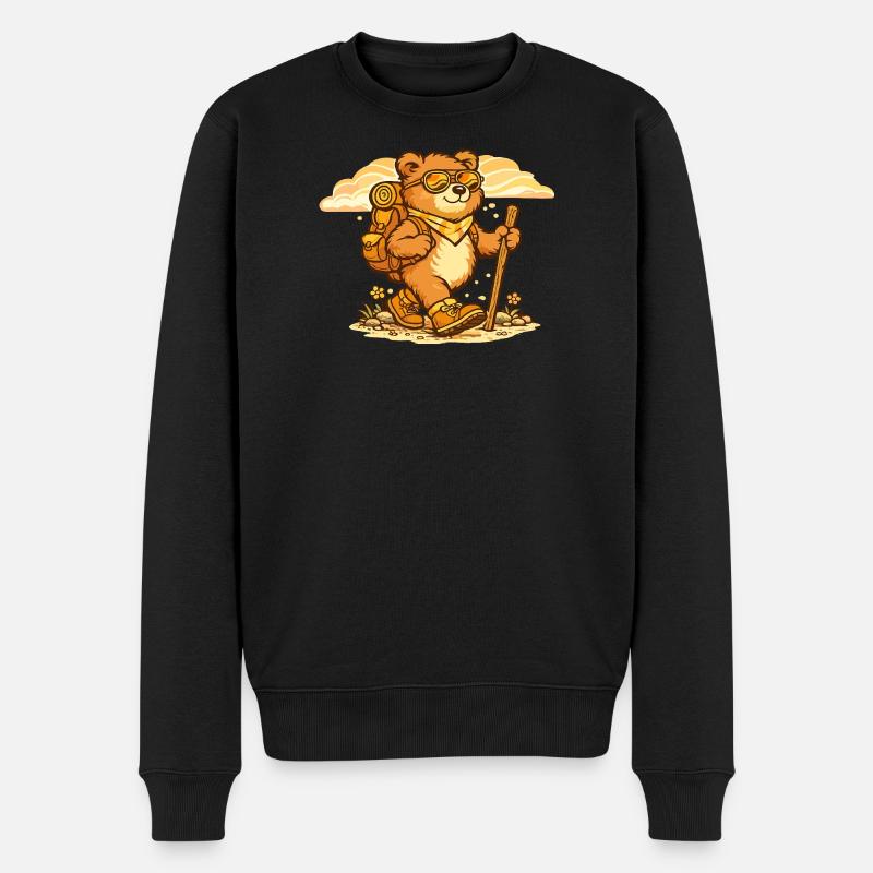 Wanderbär auf Entdeckungstour - Männer Premium Bio Pullover - Schwarz
