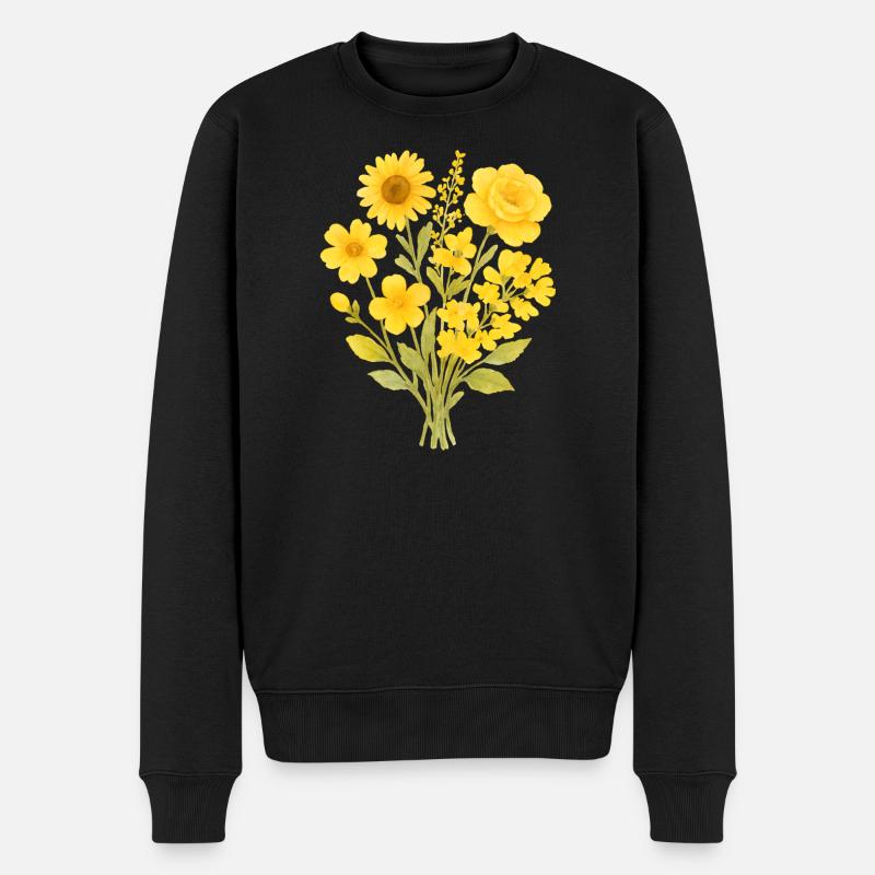 Blumenbouquet Gelb Aquarell - Männer Premium Bio Pullover - Schwarz