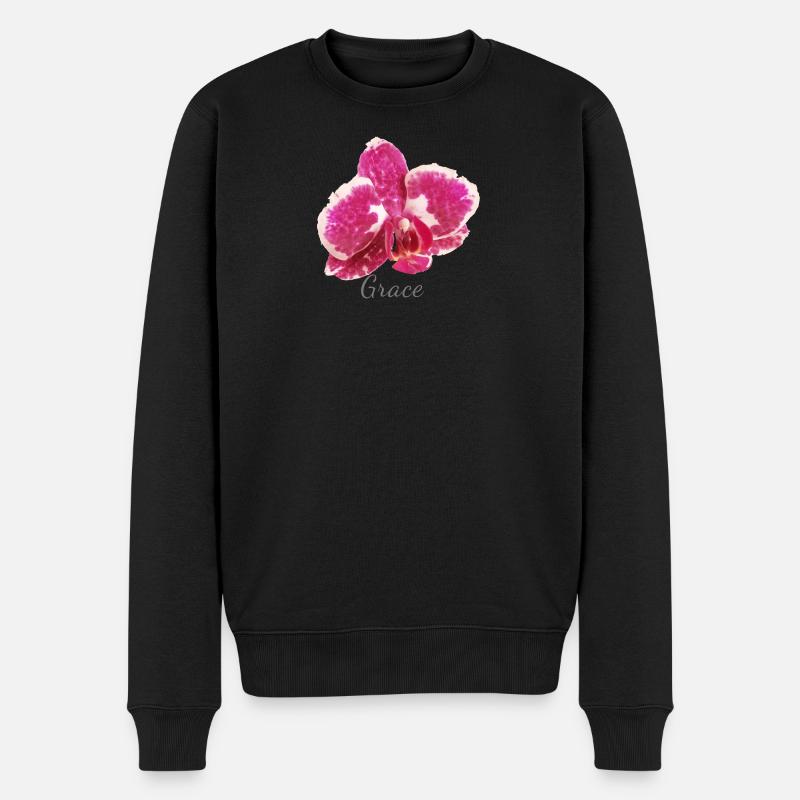 Bordeaux Orchidee Makro – Anmut und Eleganz - Männer Premium Bio Pullover - Schwarz