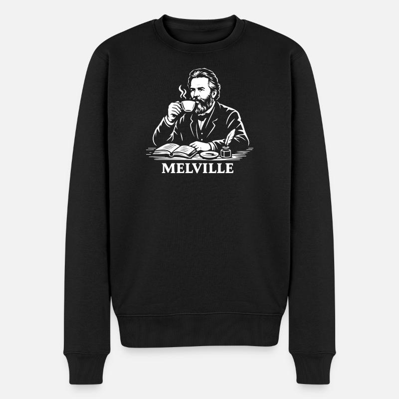 Herman Melville trinkt Kaffee - Männer Premium Bio Pullover - Schwarz