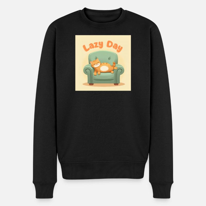 Faule Katze auf dem Sessel - Männer Premium Bio Pullover - Schwarz