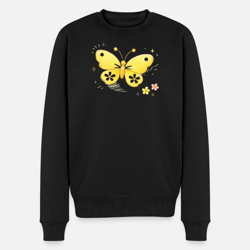 Printemps jaune papillon - Pull Premium bio Homme - noir