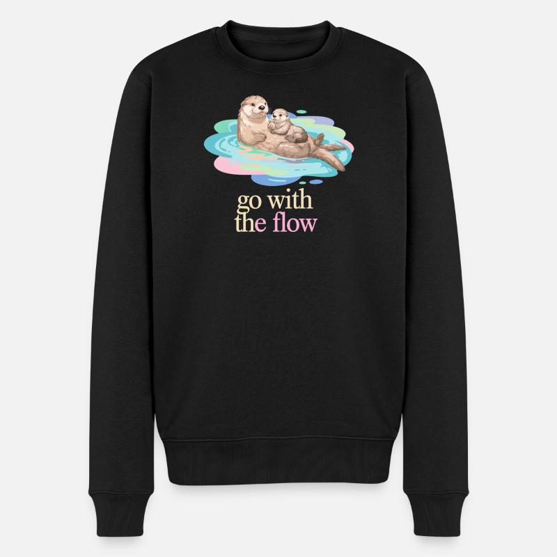Otter Duo in Pastel Flow - Männer Premium Bio Pullover - Schwarz