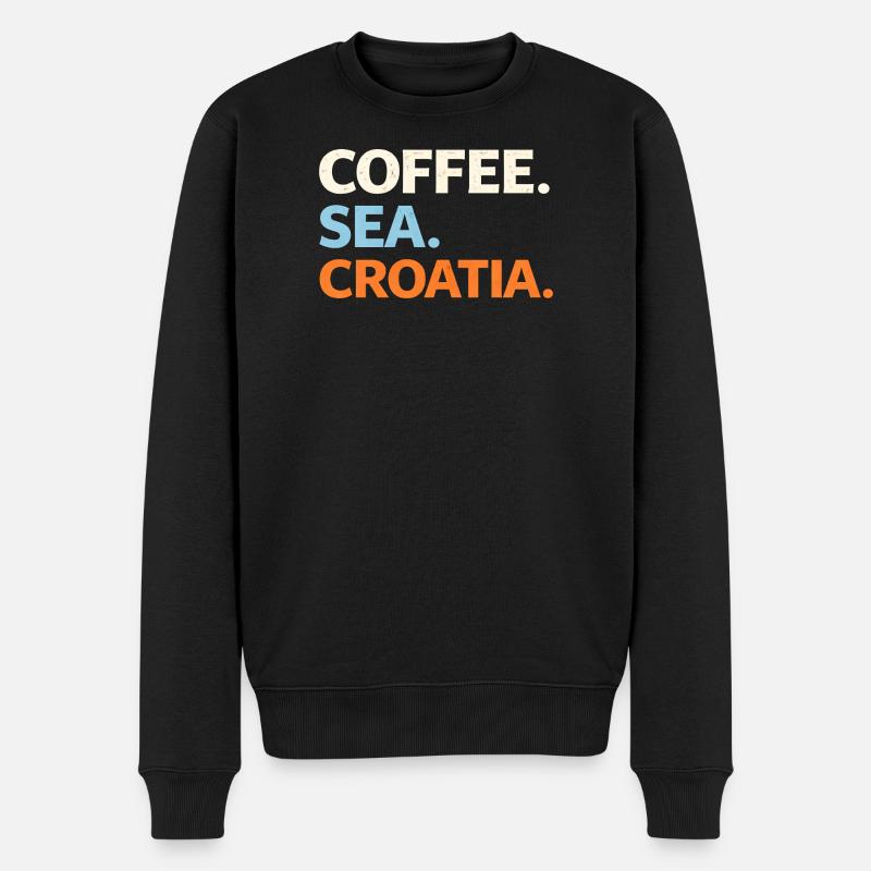 Kaffee. Meer. Kroatien. - Männer Premium Bio Pullover - Schwarz