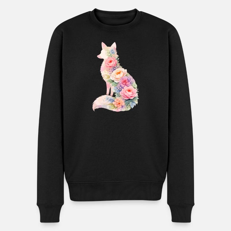 Fuchs Pastell Blumen Silhouette - Männer Premium Bio Pullover - Schwarz