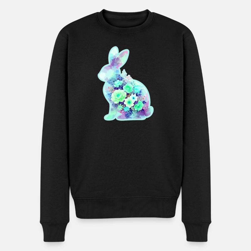 Fleurs aquarelles de lapin à Pâques - Pull Premium bio Homme - noir