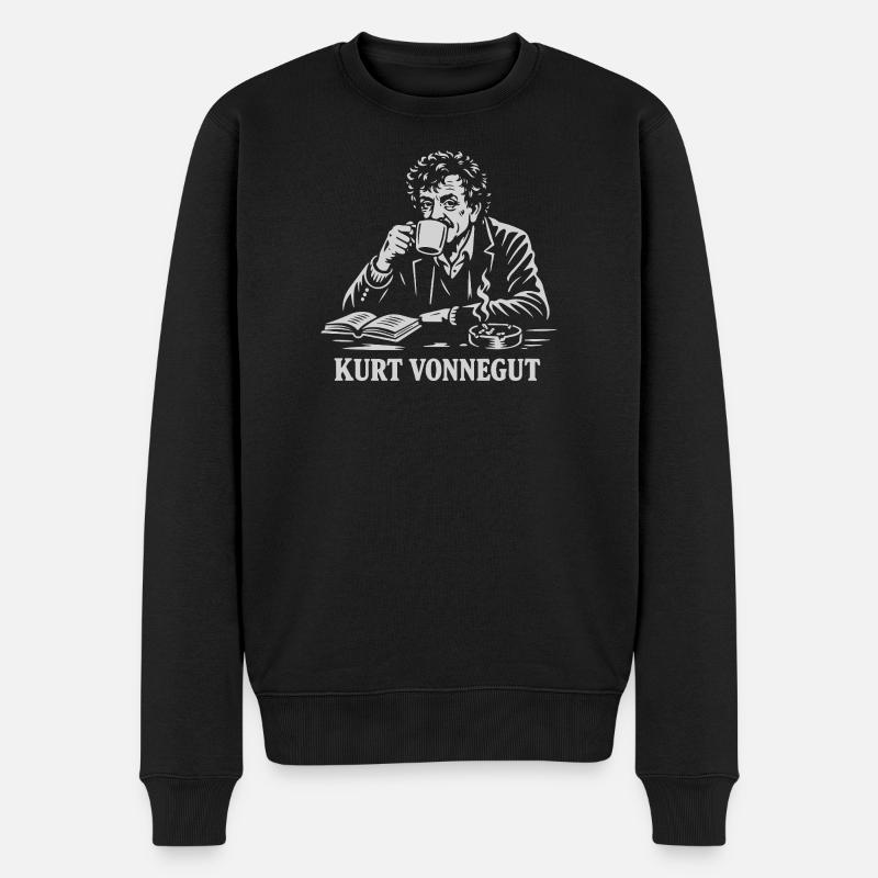 Kurt Vonnegut buvant du café - Pull Premium bio Homme - noir
