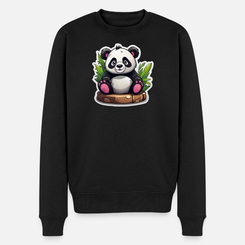 Panda Cartoon Assis Sur Bambou - Pull Premium bio Homme - noir
