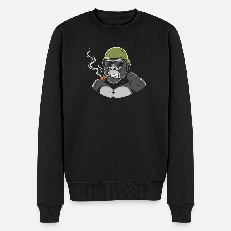 Gorilla Commando avec un cigare - Pull Premium bio Homme - noir