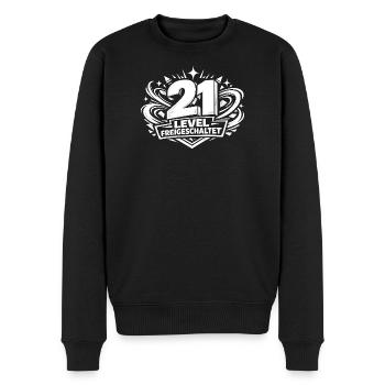 21 Level Freigeschaltet - Männer Premium Bio Pullover - Schwarz - Vorne - Nico (187cm)