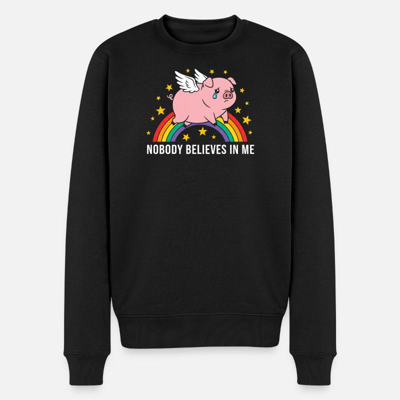 Sad pig on rainbow - Men's Premium Organic Jumper - black