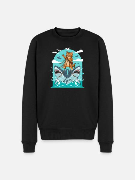 Kittens on shark adventures - Men's Premium Organic Jumper - black