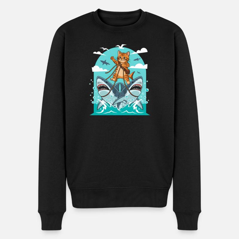 Chatons sur des aventures de requins - Pull Premium bio Homme - noir