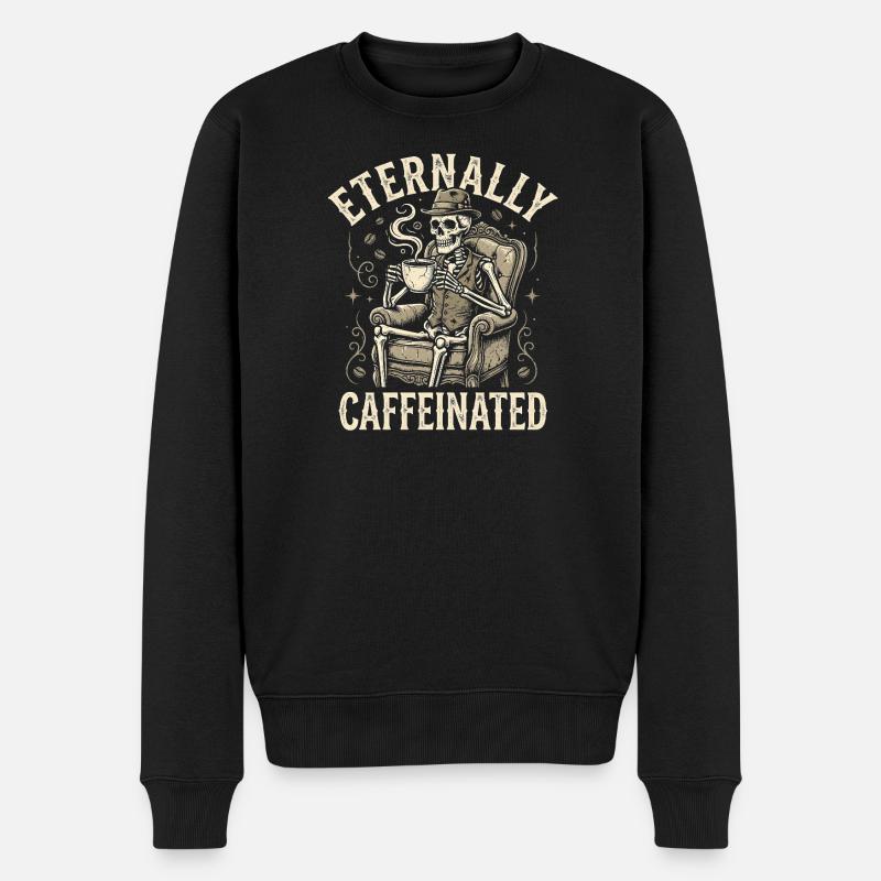 Eternally Caffeinated - Retro Kaffee Skelett - Männer Premium Bio Pullover - Schwarz