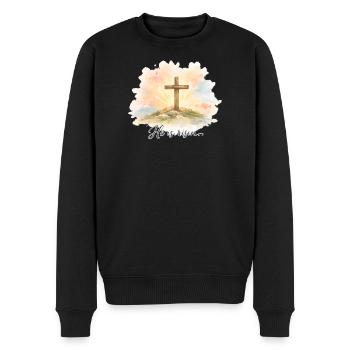 Auferstehung He is Risen Ostern Jesus - Männer Premium Bio Pullover - Schwarz - Vorne - Nico (187cm)