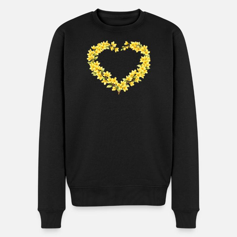 Frühlingsmotiv Forsythien Herzrahmen  - Männer Premium Bio Pullover - Schwarz