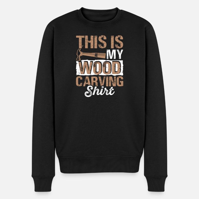 Holzschnitzerei Shirt Holzbild - Männer Premium Bio Pullover - Schwarz