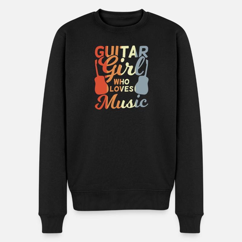 Gitarren Mädchen - Männer Premium Bio Pullover - Schwarz