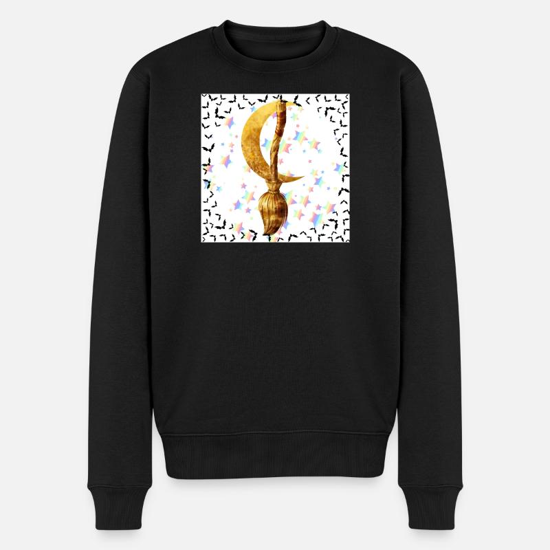 Goldener Besen und Magischer Mond - Männer Premium Bio Pullover - Schwarz