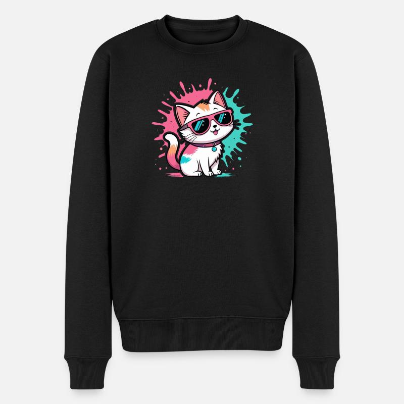 Bunte Katzen-Sonnenbrille - Männer Premium Bio Pullover - Schwarz