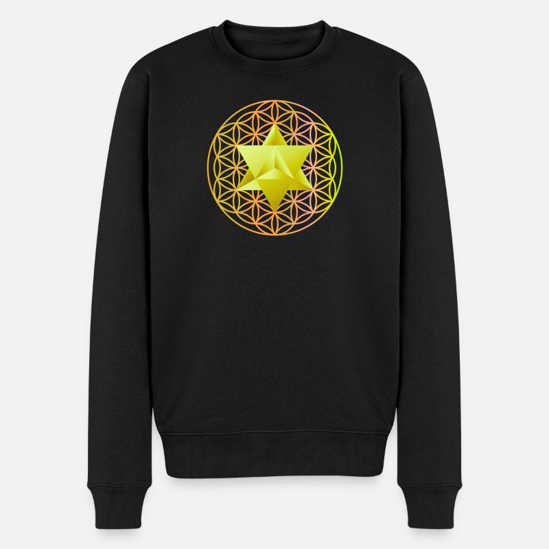 Merkaba-Stern & Blume des Lebens - Männer Premium Bio Pullover - Schwarz